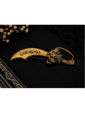 AXCESS Vintage Gold-Tone Scimitar Sword Brooch with Floral Detail
